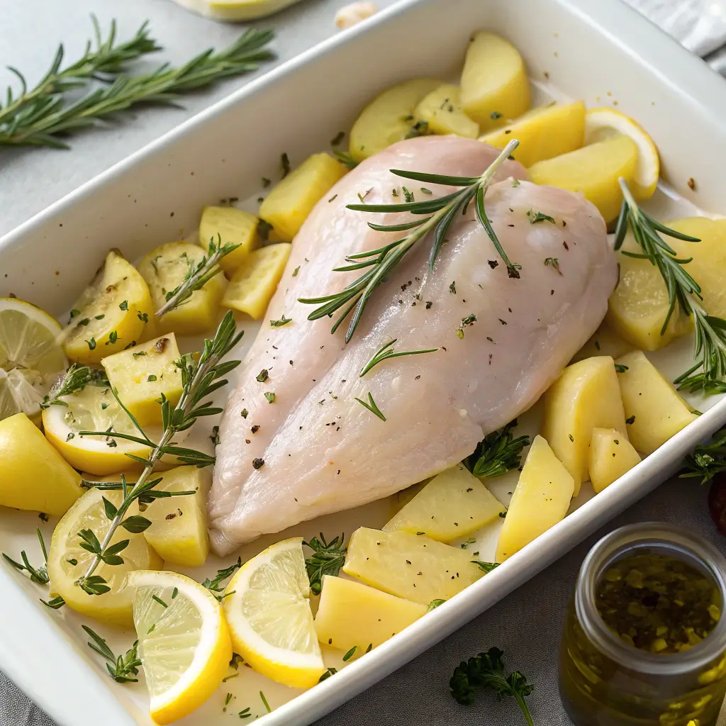 Ingredients for Greek lemon chicken and potatoes