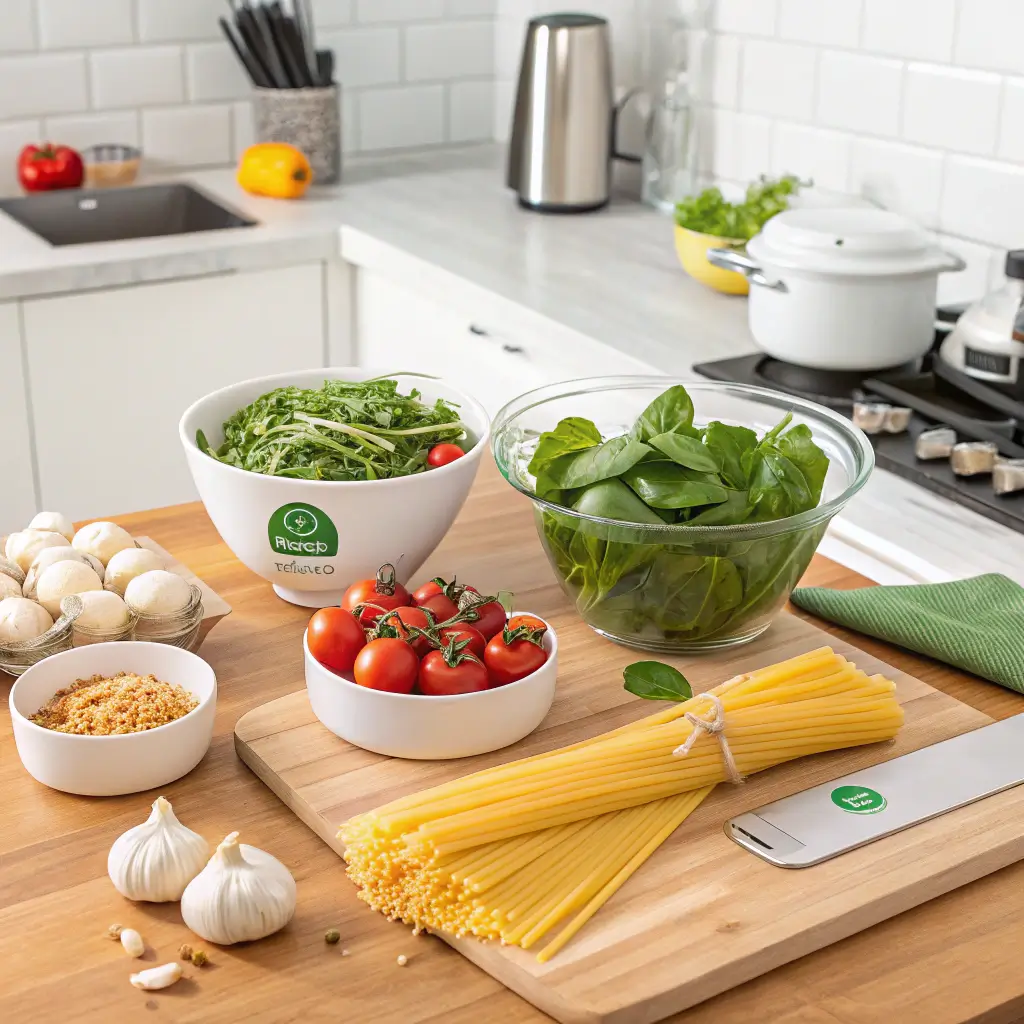 Preparing Hello Fresh pasta with fresh ingredients