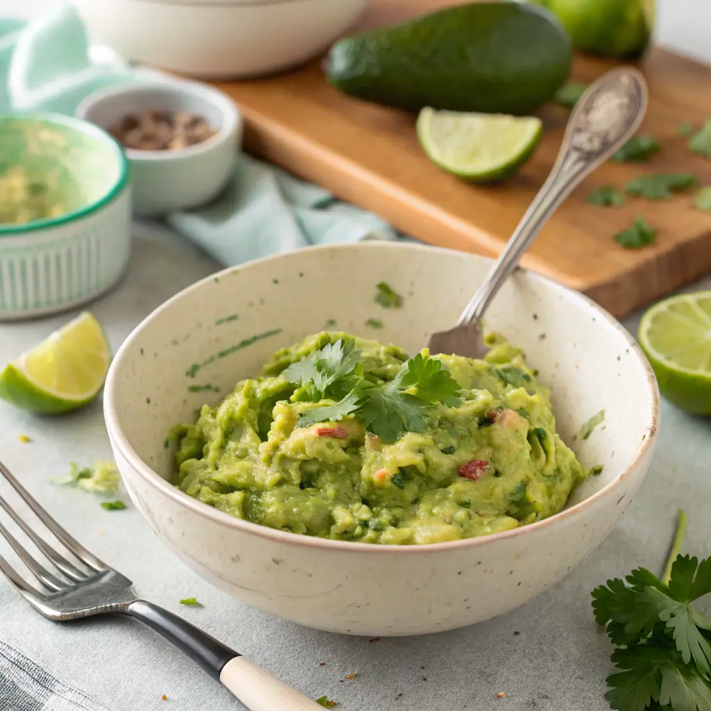 Close-up of mashed avocados for guacamole