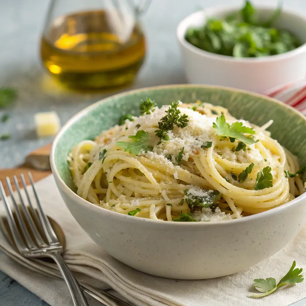 Hello Fresh pasta served with Parmesan and fresh basil