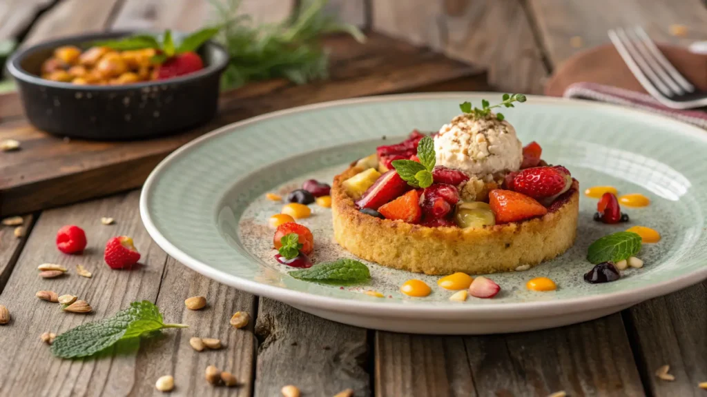 Close-up of a vibrant Terra Massoud dish on a rustic table.