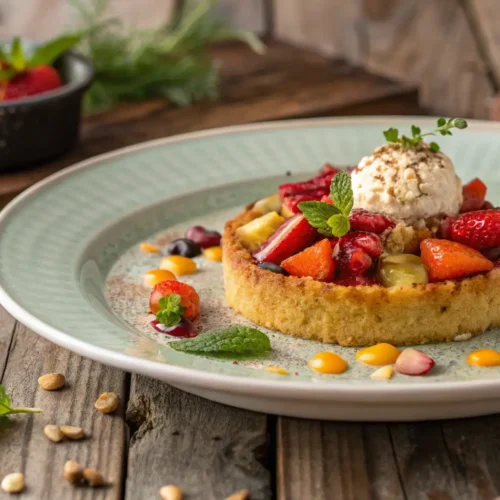 Close-up of a vibrant Terra Massoud dish on a rustic table.